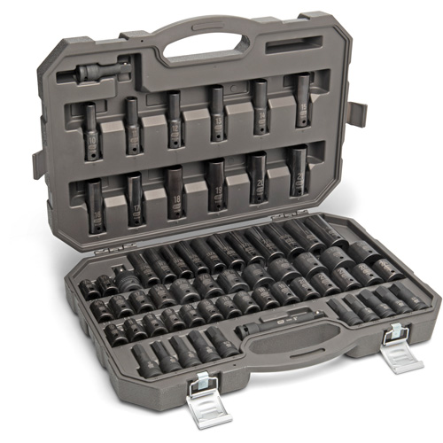 Jeu de douilles maîtresses SAE/m&eacute;triques &agrave; 6 pans, 80 Mcx, Chocs, Prise de 3/8", Profond Chandler Sales