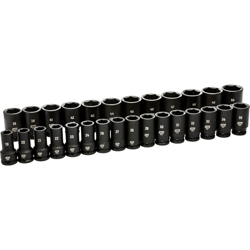 Jeu de douilles m&eacute;triques &agrave; 6 pans, 28 Mcx, Chocs, Prise de 3/4", Profond Chandler Sales
