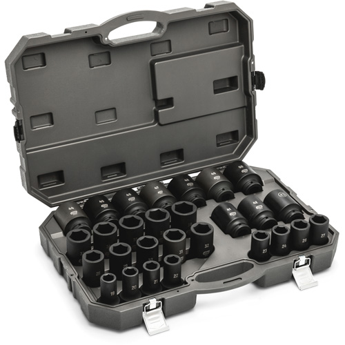 Jeu de douilles m&eacute;triques &agrave; 6 pans, 28 Mcx, Chocs, Prise de 3/4", Profond Chandler Sales