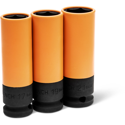 Jeu de douilles m&eacute;triques haute r&eacute;sistance pour protecteurs de roues, 3 Mcx, Chocs, Prise de 1/2", Profond Chandler Sales