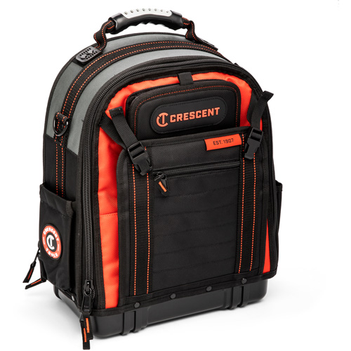 Tradesman Backpack, 18" L x 10" W, Black/Grey/Orange, Polyester Chandler Sales