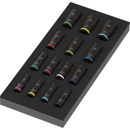 Insert en mousse pour jeu de douilles profondes Impaktor 1 Zyklop B, 15 Mcx, Chocs, Prise de 3/8", Profond Chandler Sales