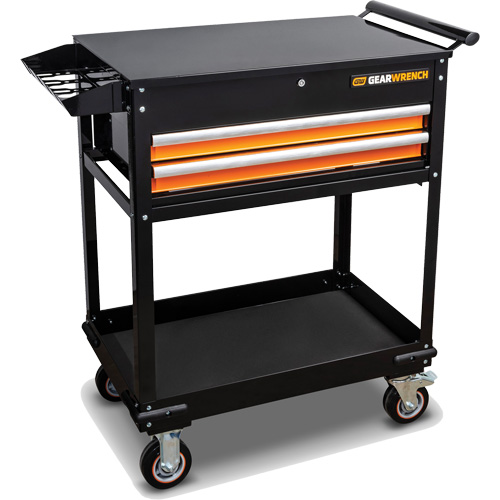 Chariot utilitaire, 2 tiroirs, 32-1/2" la x 42" h, Noir/Orange Chandler Sales