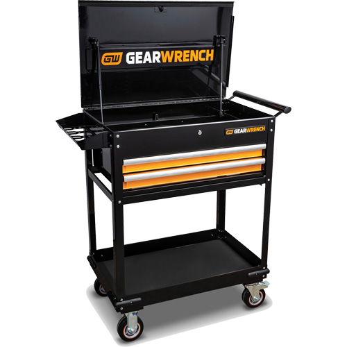 Chariot utilitaire, 2 tiroirs, 32-1/2" la x 42" h, Noir/Orange Chandler Sales