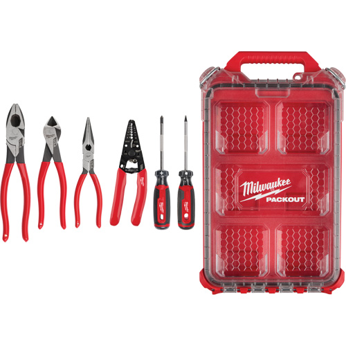 Dipped Grip Pliers, Wire Stripper & Cushion Grip Screwdrivers Set with PACKOUT Organizer Chandler Sales