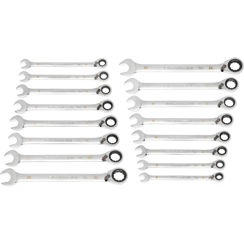 Jeu de cl&eacute;s r&eacute;versibles &agrave; 12 pans et 90 dents, Cl&eacute; polygonale, 16 morceaux, M&eacute;trique Chandler Sales