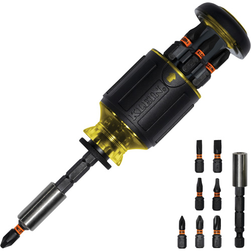 8-in-1 Multi-Bit Adjustable Length Stubby Screwdriver, 4-4/5" L, Cushion Grip Handle Chandler Sales