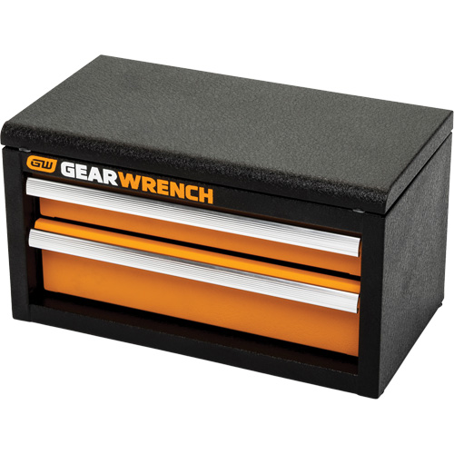 Heavy Gauge Mini Toolbox, 6" W, 2 Drawers, Black/Orange Chandler Sales