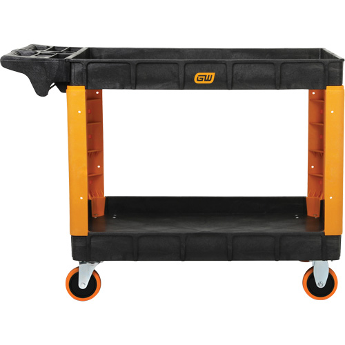 Chariot utilitaire robuste &agrave; 2 tablettes, 46" lo x 26" la x 34" h, Noir/Orange Chandler Sales