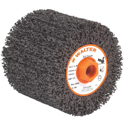 FX Cleaning & Finishing Drum, 4-1/4" Dia. x 4" W, 5/8"-11 Arbor, Coarse Grit Chandler Sales