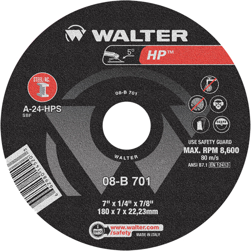 HP Depressed Center Grinding Wheel, 7" x 1/4", 7/8" Arbor, Type 28 Chandler Sales