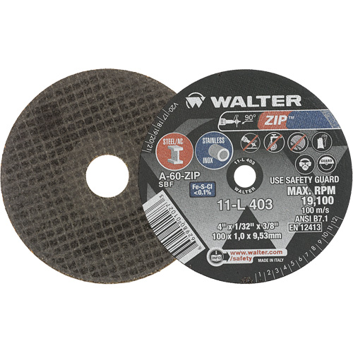 Zip Cut-Off Wheel, 4" x 1/32", 3/8" Arbor, Type 1, Aluminum Oxide, 19100 RPM Chandler Sales