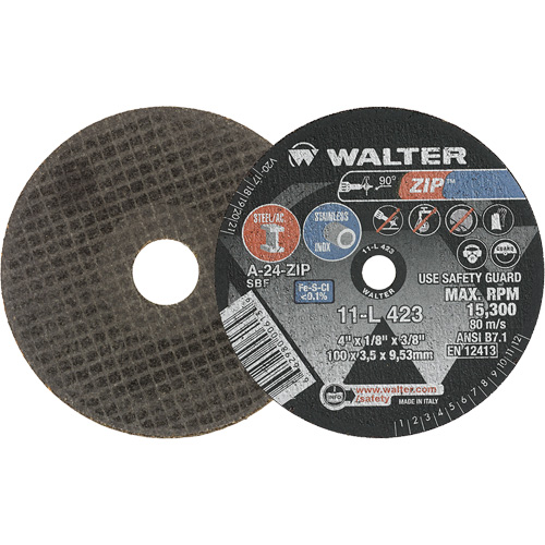 Zip Cut-Off Wheel, 4" x 1/8", 3/8" Arbor, Type 1, Aluminum Oxide, 19100 RPM Chandler Sales