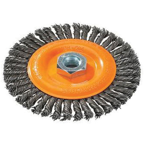 Brosse &agrave; fils nou&eacute;s pour cordons de soudure, Dia. 4", Fils 0,02", Arbre 5/8"-11, Acier Chandler Sales