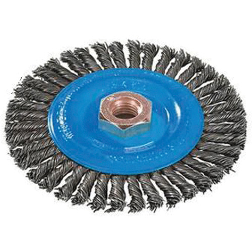 Brosse &agrave; fils nou&eacute;s pour cordons de soudure, Dia. 4", Fils 0,02", Arbre 5/8"-11, Aluminium/Acier inoxydable Chandler Sales
