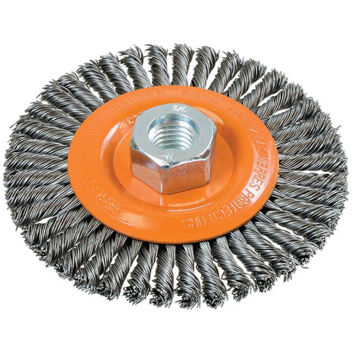 Brosse &agrave; fils nou&eacute;s pour cordons de soudure, Dia. 4-1/2", Fils 0,02", Arbre 5/8"-11, Acier Chandler Sales