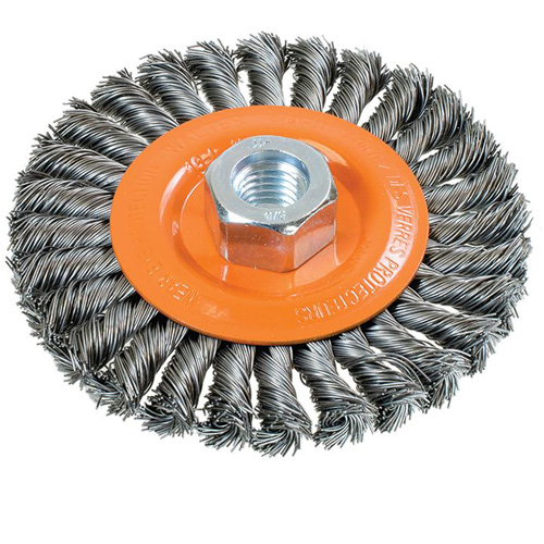 Wide Knotted Wire Wheel Brush, 4-1/2" Dia., 0.02" Fill, 5/8"-11 Arbor, Steel Chandler Sales