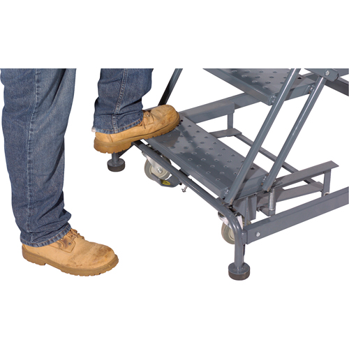 Weight Actuated Lockstep Rolling Ladders, 6 Steps, 24" Step Width, 60" Platform Height, Steel Chandler Sales