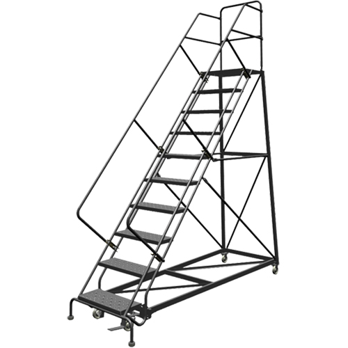 Safety Slope Rolling Ladder, 10 Steps, Perforated, 50° Incline, 100" High Chandler Sales