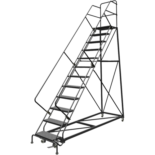 Safety Slope Rolling Ladder, 12 Steps, Perforated, 50° Incline, 120" High Chandler Sales