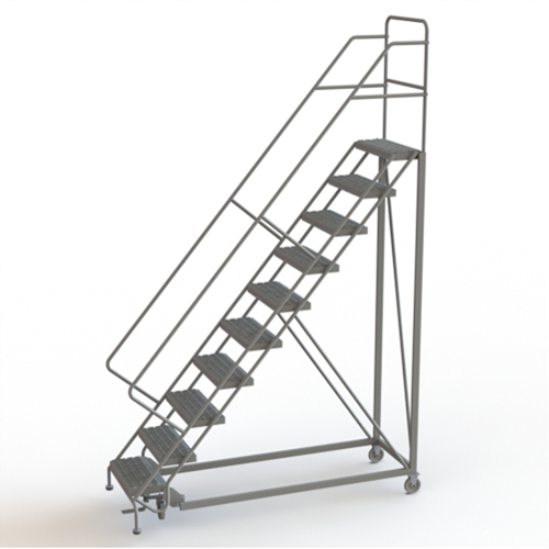 Safety Slope Rolling Ladder, 10 Steps, Serrated, 50° Incline, 100" High Chandler Sales