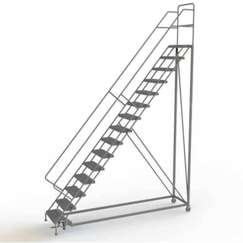Safety Slope Rolling Ladder, 15 Steps, Serrated, 50° Incline, 150" High Chandler Sales