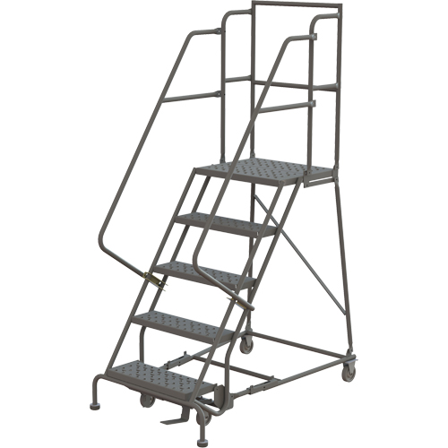 Deep Top Step Rolling Ladder, 5 Steps, 16" Step Width, 50" Platform Height, Steel Chandler Sales