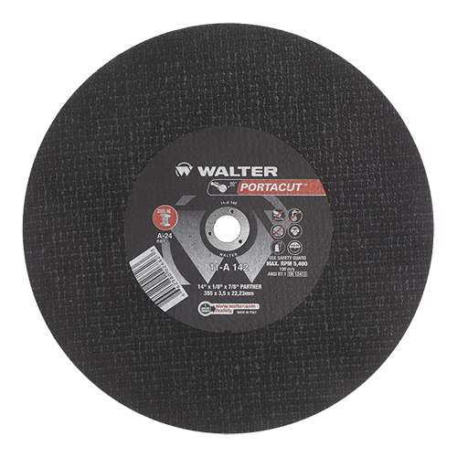 Meule &agrave; tronçonner rapide en acier inoxydable Portacut, 14" x 1/8", Arbre de 7/8", Type 1, Oxyde d'aluminium, 5400 Tr/min Chandler Sales