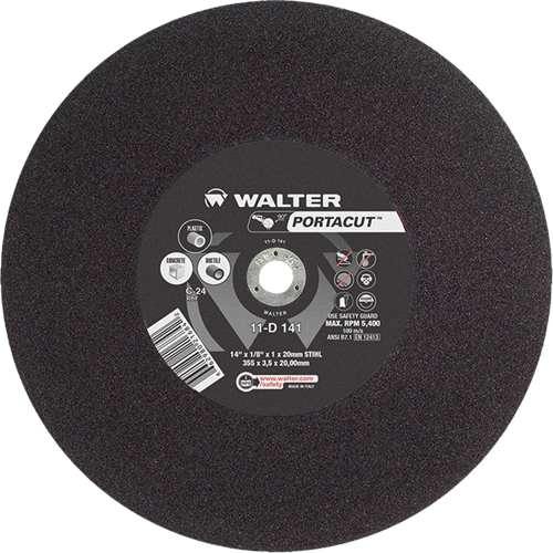 Meule &agrave; tronçonner rapide en acier inoxydable Portacut, 14" x 1/8", Arbre de 3/4", Type 1, Carbure de silicium, 5400 Tr/min Chandler Sales