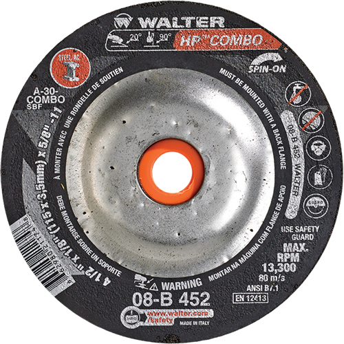 HP Combo Spin-On Combination Wheel, 4-1/2" x 1/8", 5/8"-11 Arbor, Type 27S Chandler Sales