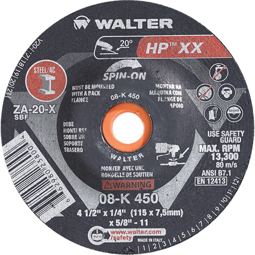 Double-X Depressed Centre Grinding Wheel, 4-1/2" x 1/4", 5/8"-11 Arbor, Type 27S Chandler Sales