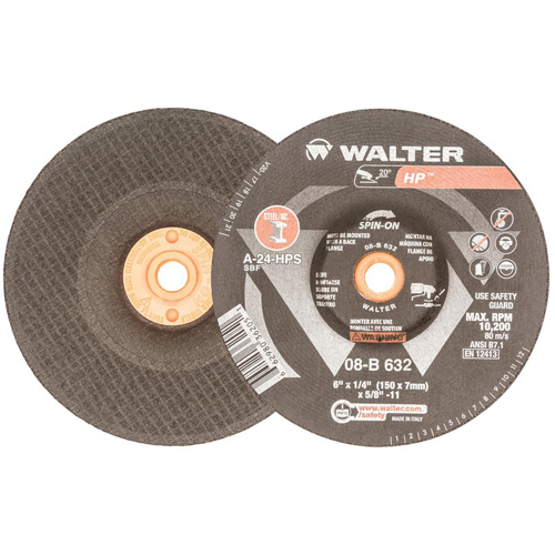 Disque de meulage et tronçonnage HP, 6" x 1/8", Arbre 5/8"-11, Oxyde d'aluminium, Type 27 Chandler Sales