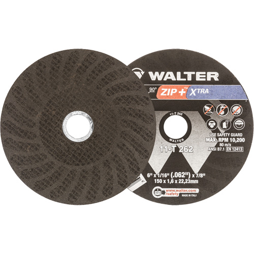 Meules &agrave; tronçonner renforc&eacute;es Zip+ pour meuleuse &agrave; angle droit, 6" x 1/16", Arbre de 7/8", Type 1, Oxyde d'aluminium, 10 200 Tr/min Chandler Sales