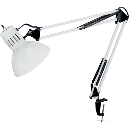 Swing Arm Clamp-On Desk Lamps, 100 W, Incandescent, C-Clamp, 36" Neck, White Chandler Sales
