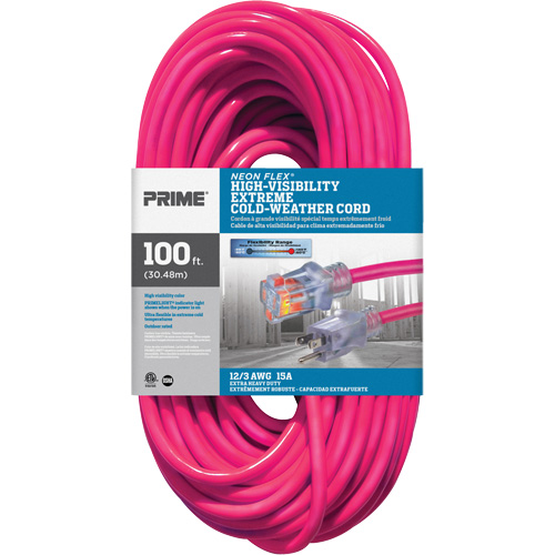 Cordon rallonge haute visibilit&eacute; Neon Flex, Ext&eacute;rieur, SJTW, AWG 12/3, 15 A, 100' Chandler Sales