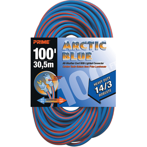 Arctic Blue Extension Cord, All-Weather, SJEOW, 14/3 AWG, 13 A, 100' Chandler Sales