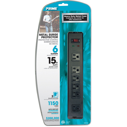 Surge Protector, 6 Outlets, 1150 J, 1875 W, 15' Cord Chandler Sales