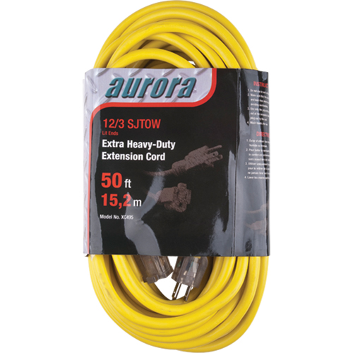 Vinyl Extension Cord with Light Indicator, Outdoor, SJTOW, 12/3 AWG, 15 A, 50' Chandler Sales