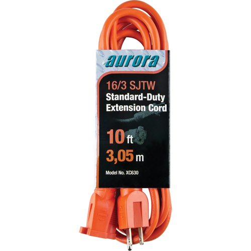 Extension Cord, Indoor/Outdoor, SJTW, 16/3 AWG, 13 A, 10' Chandler Sales