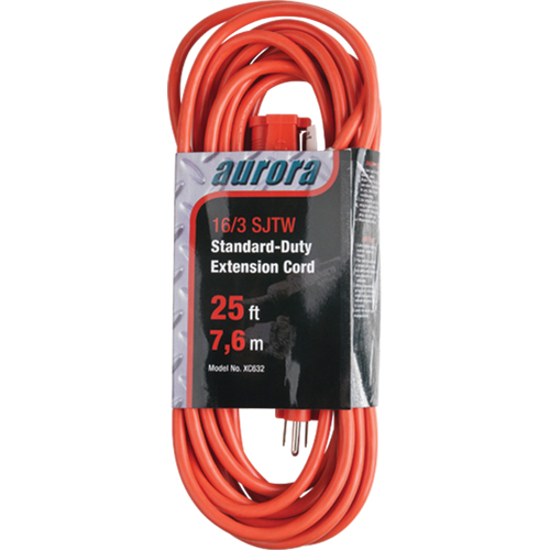 Extension Cord, Indoor/Outdoor, SJTW, 16/3 AWG, 13 A, 25' Chandler Sales