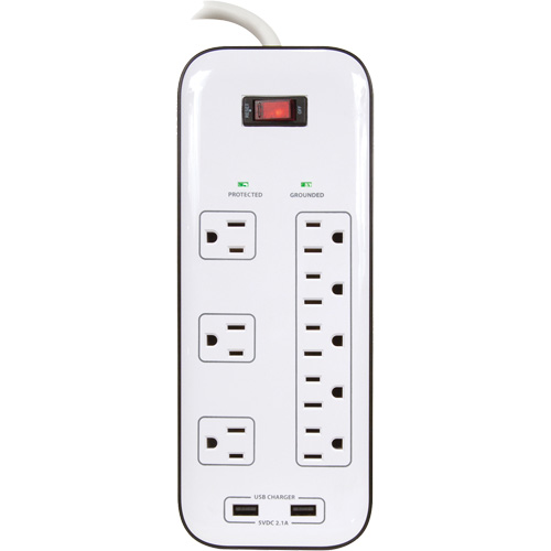 USB Charging Surge Protectors, 8 Outlets, 2400 J, 1875 W, 6' Cord Chandler Sales