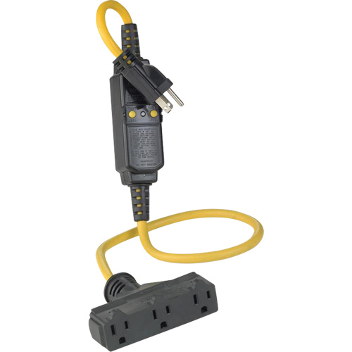Triple-Tap Inline GCFI Extension Cord & Connector, 120 V, 15 Amps, 3' Cord Chandler Sales