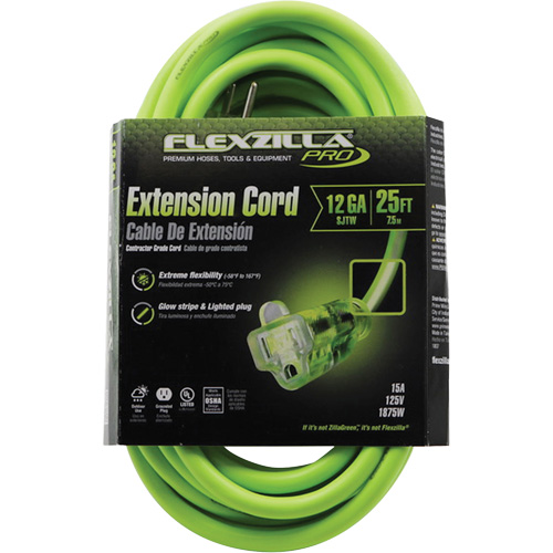 Flexzilla&reg; Pro Industrial Extension Cord, All-Weather, SJTW, 12/3 AWG, 15 A, 25' Chandler Sales