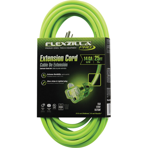 Flexzilla&reg; Pro Industrial Extension Cord, All-Weather, SJTW, 14/3 AWG, 15 A, 25' Chandler Sales