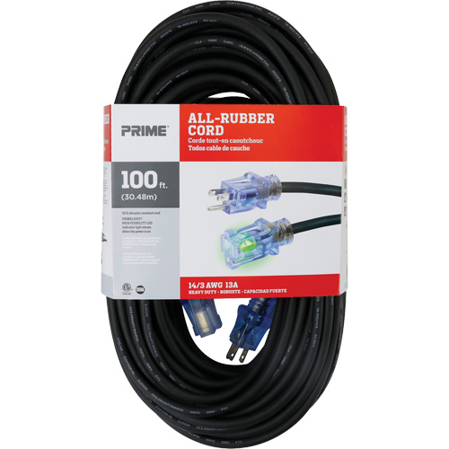 All-Rubber Extension Cord, Outdoor, SJOOW, 14/3 AWG, 15 A, 100' Chandler Sales