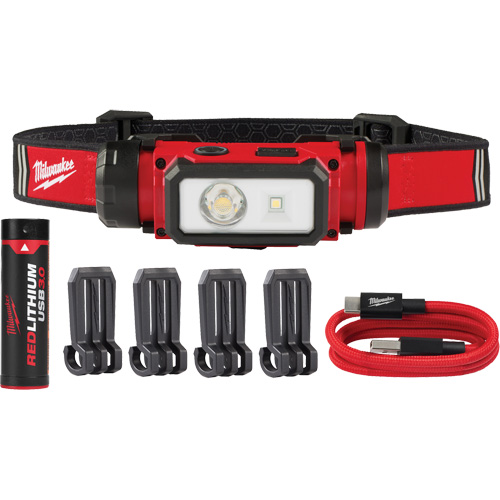 REDLITHIUM USB Hardhat Headlamp, LED, 600 Lumens, 5 Hrs. Run Time, Rechargeable Batteries Chandler Sales