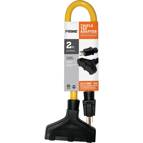 Triple Tap Adapter, Outdoor, STW, 12/3 AWG, 15 A, 3 Outlet(s), 2' Chandler Sales