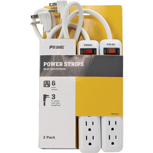Power Strip 2-Pack, 6 Outlet(s), 3', 15 A, 1875 W, 125 V Chandler Sales