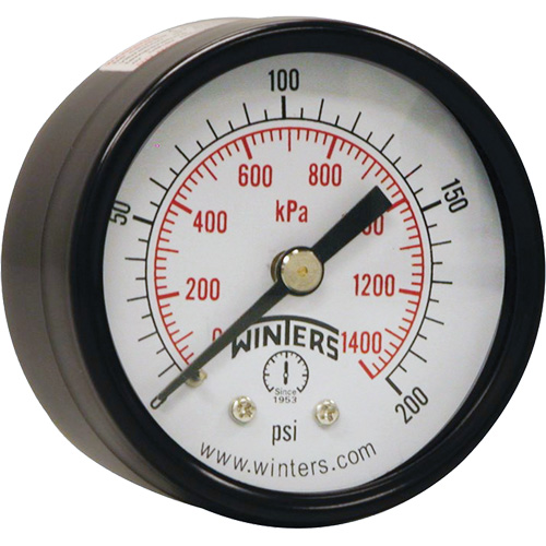 Economy Pressure Gauge, 2" , 0 - 200 psi, Back Mount, Analogue Chandler Sales