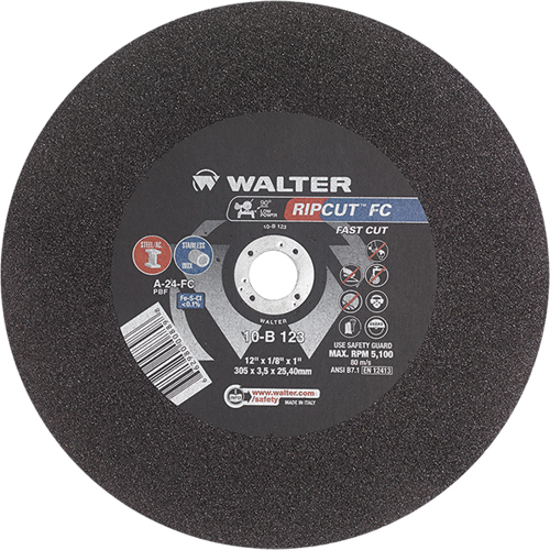 Ripcut Stainless Steel & Steel Cut-Off Wheel for Stationary Saws, 18" x 3/16", 1" Arbor, Type 1, Aluminum Oxide, 3400 RPM Chandler Sales